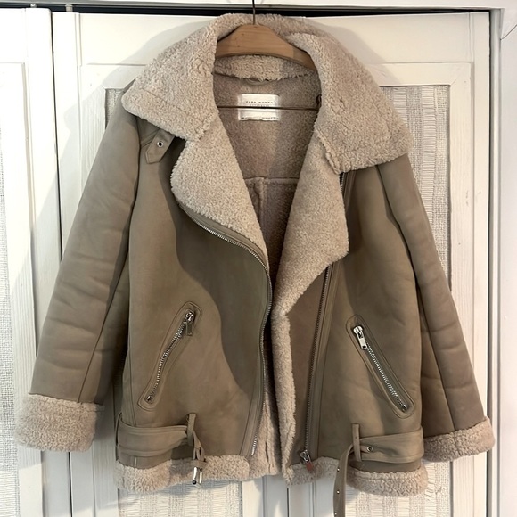 Zara Moto Sherpa Jacket sz M - Picture 1 of 6
